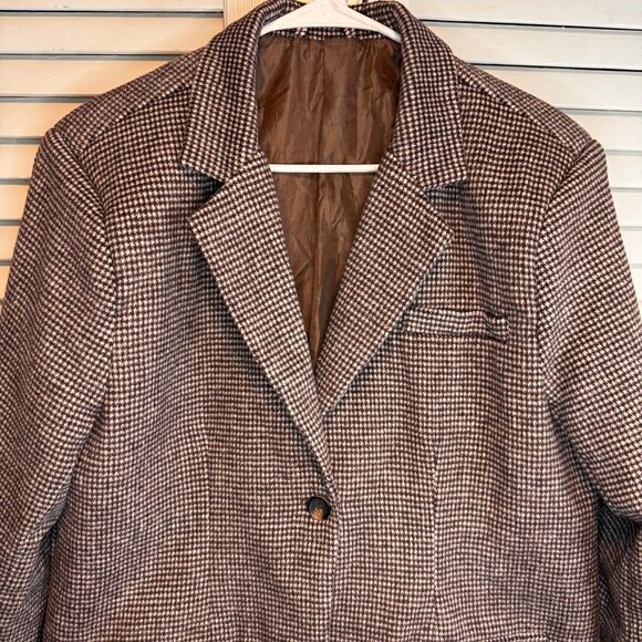 NASTY GAL COLLECTION WOMENS BROWN CHECK OVERSIZED WOOL BLEND LINED BLAZER - Picture 3 of 9